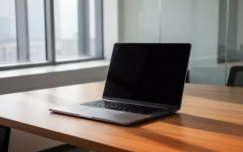 Ein moderner, minimalistischer Büroarbeitsplatz mit einem ausgeschalteten Laptop auf einem Schreibtisch bei Tageslicht. - Foto: über boerse-global.de