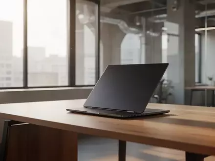 Ein minimalistischer, moderner Arbeitsplatz mit einem geschlossenen Laptop vor einem hellen Fenster in einem Büro. - Foto: über boerse-global.de