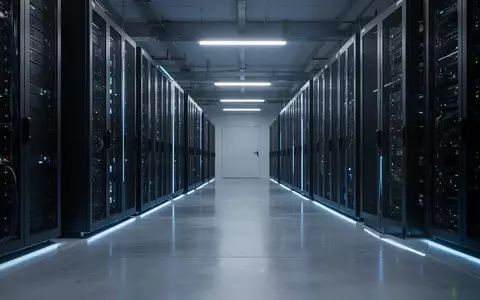 Reihen von modernen Server-Racks in einem hochmodernen Rechenzentrum mit blauer Beleuchtung. - Foto: über boerse-global.de