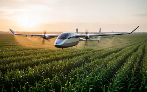 Ein autonomes elektrisches Sprühflugzeug fliegt über ein landwirtschaftliches Feld. - Foto: über boerse-global.de