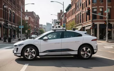 Ein weißer Jaguar I-PACE mit Sensoren auf dem Dach fährt durch eine städtische Umgebung in Cincinnati. - Foto: über boerse-global.de