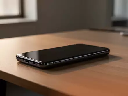Ein modernes Smartphone liegt auf einem hölzernen Schreibtisch in einem hellen, minimalistisch eingerichteten Raum. - Foto: über boerse-global.de