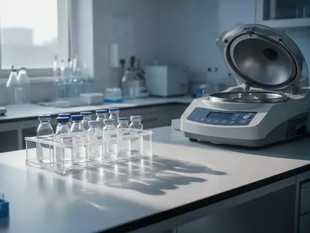 Ein steriler Labortisch mit medizinischen Analysegeräten und Reagenzgläsern in klinischer Umgebung. - Foto: über boerse-global.de