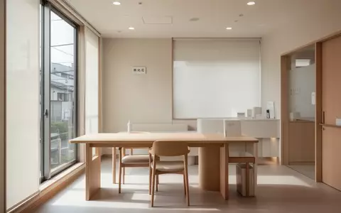 Ein minimalistisch gestalteter Beratungsraum in einem japanischen Gesundheitszentrum mit hellem Holz und natürlichem Licht. - Foto: über boerse-global.de