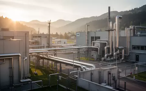 Moderne Industrieanlage in Wetzikon bei Sonnenuntergang - Foto: über boerse-global.de