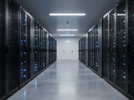 Moderne Serverräume in einem Schweizer Technologiezentrum mit blauen Statusleuchten an den Racks. - Foto: über boerse-global.de
