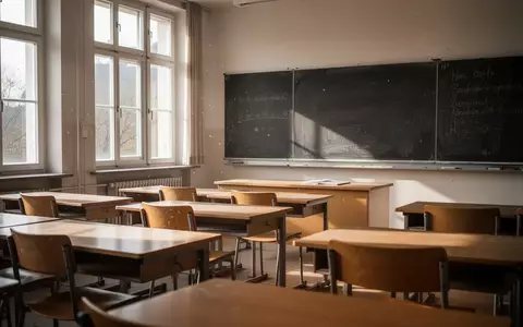 Ein leerer Klassenraum mit Schulbänken und einer Tafel in einer deutschen Schule bei Tageslicht. - Foto: über boerse-global.de