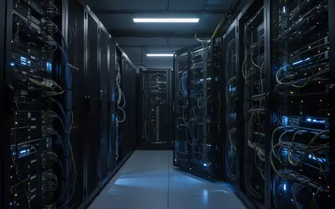 Dunkler Serverraum mit Reihen von Server-Racks und blauer Beleuchtung als Symbol für Cyberkriminalität. - Foto: über boerse-global.de