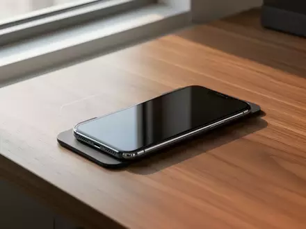 Ein Smartphone liegt auf einem modernen Schreibtisch in einem hellen Büro, der Bildschirm ist dunkel. - Foto: über boerse-global.de