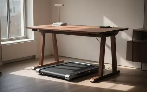 Ein minimalistisches Heimbüro mit einem Walking-Pad unter einem höhenverstellbaren Schreibtisch bei natürlichem Tageslicht. - Foto: über boerse-global.de