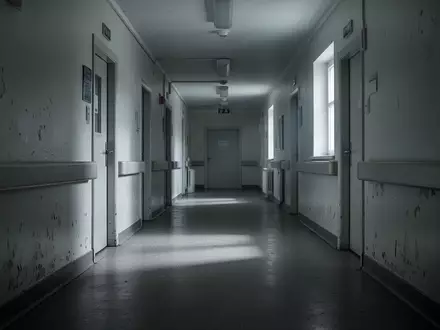 Ein leerer, steriler Flur in einer psychiatrischen Einrichtung mit kühler Beleuchtung und erkennbaren Gebrauchsspuren. - Foto: über boerse-global.de