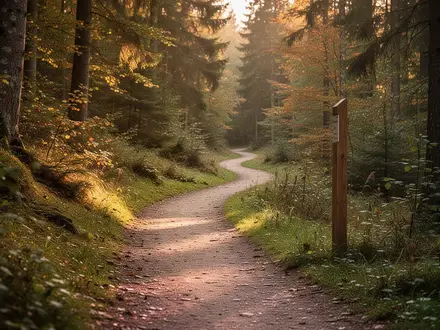Ein gut ausgebauter Wanderweg führt durch einen sonnendurchfluteten Wald in einer deutschen Mittelgebirgsregion. - Foto: über boerse-global.de