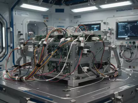 Hochtechnologische Trainingsausrüstung mit Sensoren und Kabeln in einem Forschungslabor der Internationalen Raumstation. - Foto: über boerse-global.de