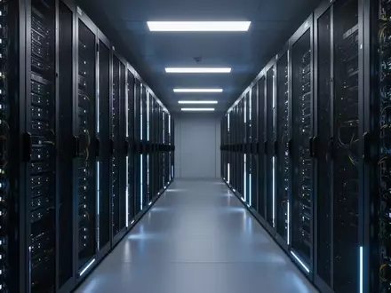 Moderne Serverräume mit leuchtenden LED-Anzeigen in einer professionellen IT-Infrastruktur. - Foto: über boerse-global.de