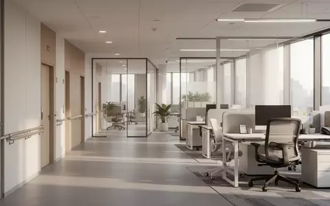 Ein barrierefrei gestalteter, heller Büroarbeitsplatz in einer modernen Architektur mit ergonomischer Einrichtung. - Foto: über boerse-global.de