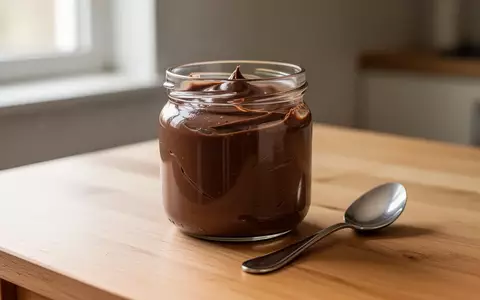Ein Glas mit Nuss-Nougat-Creme steht neben einem silbernen Löffel auf einem Holztisch bei natürlichem Lichteinfall. - Foto: über boerse-global.de