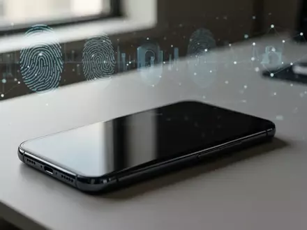 Ein modernes Smartphone auf einem minimalistischen Schreibtisch vor einem verschwommenen Hintergrund mit digitalen Mustern. - Foto: über boerse-global.de