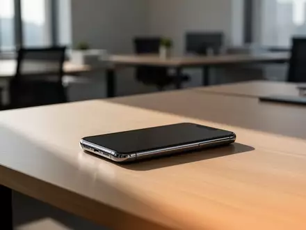Ein modernes Büro-Schreibtisch-Setup mit einem Smartphone in einer minimalistischen Umgebung bei natürlichem Tageslicht. - Foto: über boerse-global.de