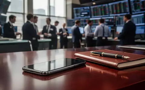 Ein Smartphone auf einem Schreibtisch vor einem unscharfen Handelsraum, symbolisch für eine Finanzanalyse. - Foto: über boerse-global.de