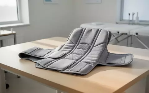 Eine hochwertige Rückenorthese aus nachhaltigem Textilmaterial liegt auf einem hellen Holztisch in einer Praxis. - Foto: über boerse-global.de