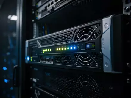 Ein dunkler Serverschrank mit einer aktiven Netzwerk-Sicherheits-Appliance im Fokus. - Foto: über boerse-global.de