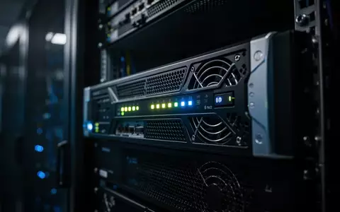 Ein dunkler Serverschrank mit einer aktiven Netzwerk-Sicherheits-Appliance im Fokus. - Foto: über boerse-global.de