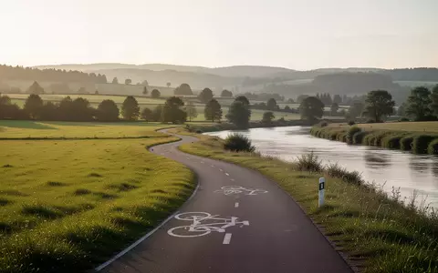Ein ruhiger Fahrradweg entlang eines Flusses in einer ländlichen Sommerlandschaft bei goldenem Licht. - Foto: über boerse-global.de