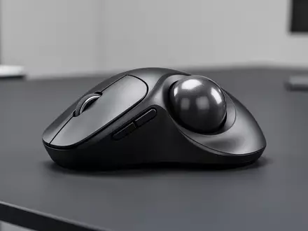 Ergonomischer Trackball der Buffalo BSTBB700-Serie in Graphite Black auf einem schlichten Schreibtisch. - Foto: über boerse-global.de