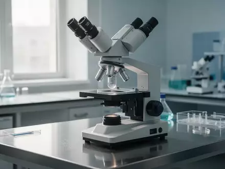 Ein leeres Labormikroskop auf einem Edelstahltisch in einer klinischen Forschungsumgebung. - Foto: über boerse-global.de