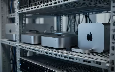 Mehrere Apple Mac mini und Mac Studio Computer in einem modernen Serverraum für KI-Infrastruktur. - Foto: über boerse-global.de