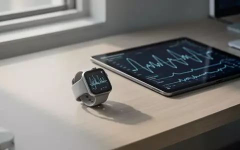 Eine moderne Smartwatch liegt auf einem minimalistischen Schreibtisch neben einem medizinischen Tablet zur Gesundheitsanalyse. - Foto: über boerse-global.de
