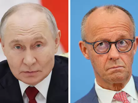 Merz gegen Putin: Die deutsch-russische Konfrontation verschärft sich. - Foto: Vyacheslav Prokofyev/Pool Sputnik Kremlin/AP/dpa