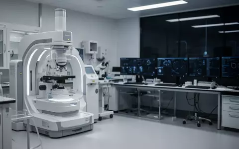 Modernes medizinisches Forschungslabor mit diagnostischen Geräten und dunklen Computerarbeitsplätzen. - Foto: über boerse-global.de
