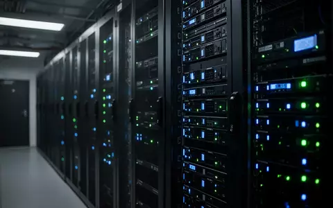 Reihen von Server-Racks in einem Rechenzentrum mit leuchtenden Status-LEDs. - Foto: über boerse-global.de