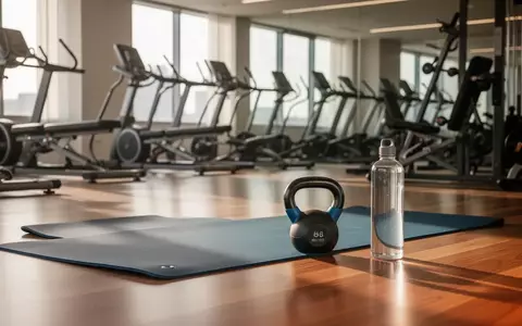 Minimalistisch eingerichteter Fitnessraum mit Sportgeräten wie einer Yogamatte und einer Kettlebell auf einem Holzboden. - Foto: über boerse-global.de
