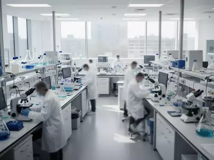 Ein modernes Biotechnologie-Labor mit Wissenschaftlern bei der Arbeit in einer professionellen, hellen Umgebung. - Foto: über boerse-global.de