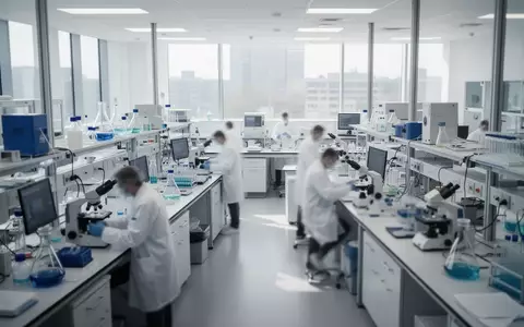 Ein modernes Biotechnologie-Labor mit Wissenschaftlern bei der Arbeit in einer professionellen, hellen Umgebung. - Foto: über boerse-global.de