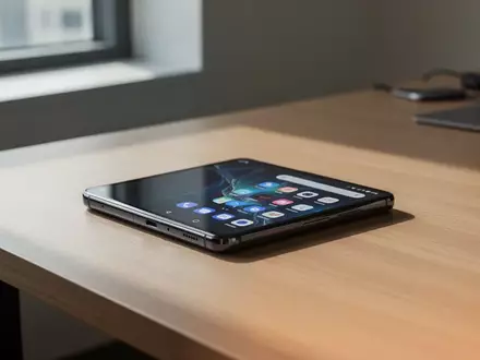 Ein modernes Android-Smartphone auf einem minimalistischen Schreibtisch in einer professionellen Büroumgebung. - Foto: über boerse-global.de
