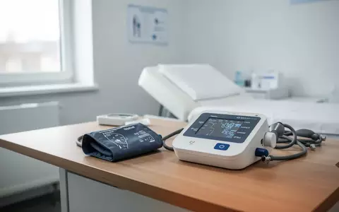 Ein professionelles Blutdruckmessgerät auf einem Schreibtisch in einem hellen, medizinischen Untersuchungsraum. - Foto: über boerse-global.de