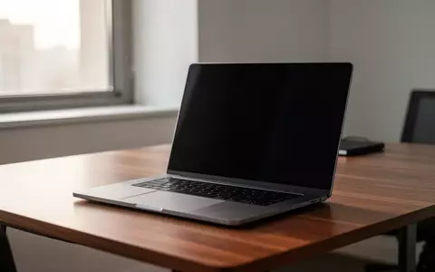 Ein minimalistischer Büroarbeitsplatz mit einem modernen Laptop auf einem Holztisch bei natürlichem Tageslicht. - Foto: über boerse-global.de