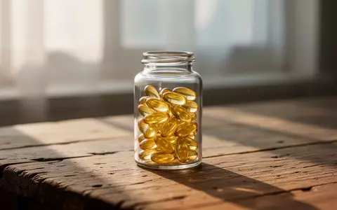 Eine Flasche mit Vitamin-D-Kapseln auf einem Holztisch bei natürlichem Tageslicht. - Foto: über boerse-global.de
