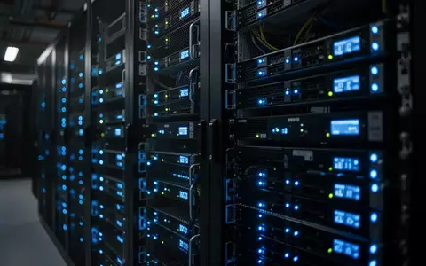 Reihen von leuchtenden Server-Racks in einem modernen Rechenzentrum als Symbol für IT-Sicherheit. - Foto: über boerse-global.de