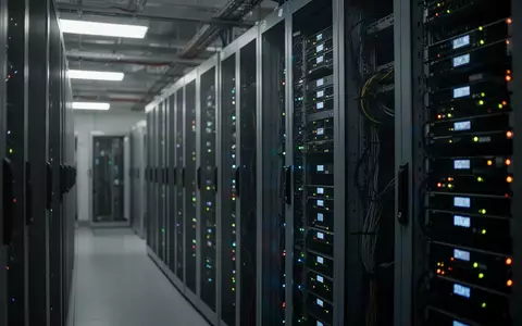 Moderne Serverracks in einem Krankenhaus-Rechenzentrum mit blinkenden Statusleuchten in einer dunklen Umgebung. - Foto: über boerse-global.de
