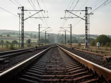 Eisenbahngleise mit Oberleitungen und Masten in einer Landschaft bei Tageslicht. - Foto: über boerse-global.de