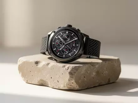 Eine hochwertige Smartwatch auf einem minimalistischen Steinsockel in einem hellen Studio. - Foto: über boerse-global.de