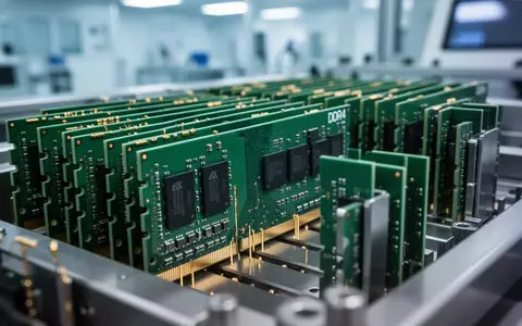 Eine Reihe von grünen DDR4-Arbeitsspeichermodulen in einer industriellen Fertigungsumgebung. - Foto: über boerse-global.de