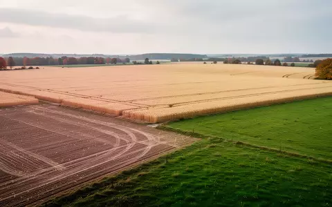 Weites abgeerntetes Ackerland und grüne Wiesen in einer herbstlichen Agrarlandschaft. - Foto: über boerse-global.de