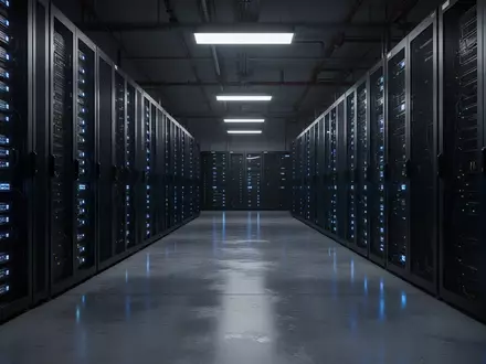 Dunkler Serverraum mit leuchtenden Status-LEDs an den Rack-Schränken in einer professionellen IT-Umgebung. - Foto: über boerse-global.de
