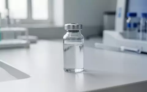 Ein medizinisches Fläschchen mit einer klaren Flüssigkeit auf einem sterilen Labortisch. - Foto: über boerse-global.de