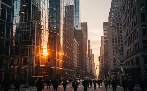 Moderne Glasfassade eines Bürogebäudes in einem Finanzviertel bei Dämmerung, die eine angespannte Marktstimmung symbolisiert. - Foto: über boerse-global.de